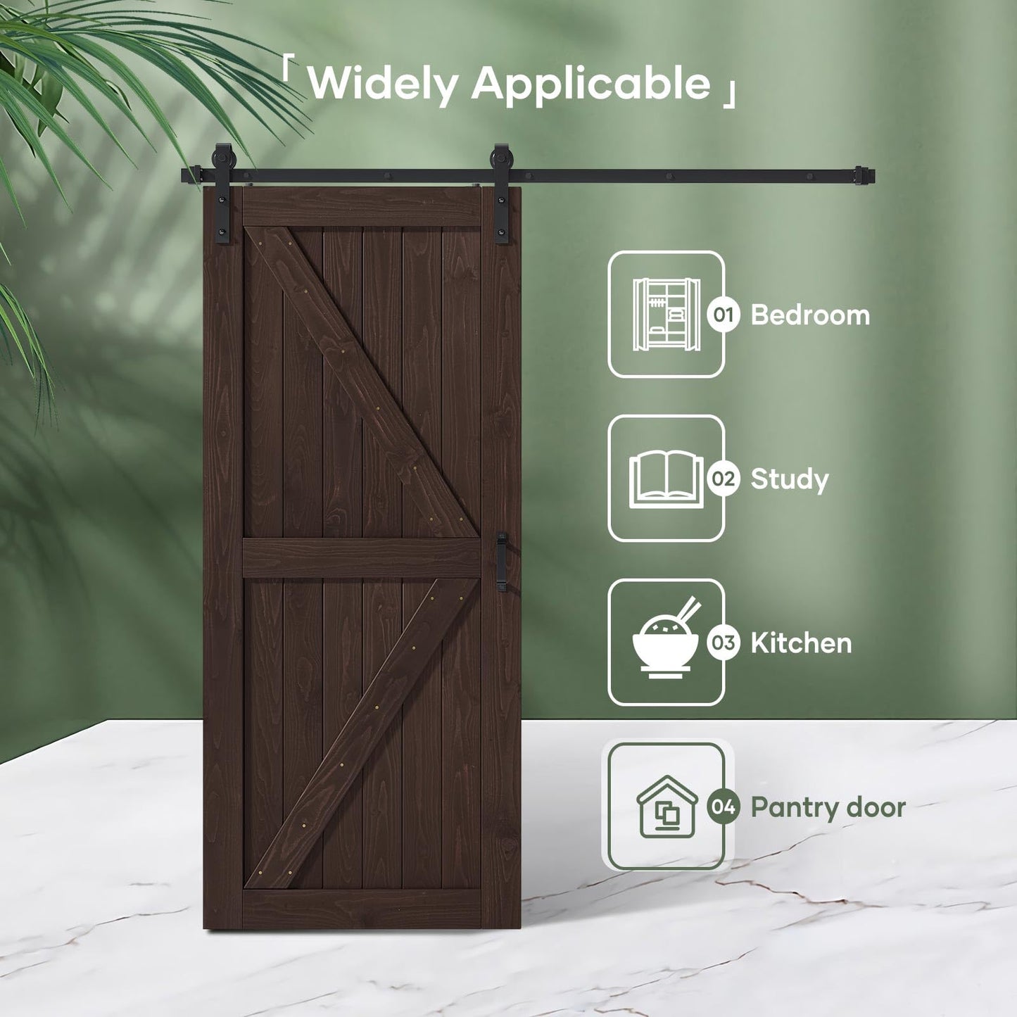 FREDBECK 36in x 80in Brown Barn Door with 6.6ft (79inch) Barn Door Hardware Track Kit and Handle Included, Double Surfaces,Simple Assembly is Required,K-Frame,Coffee