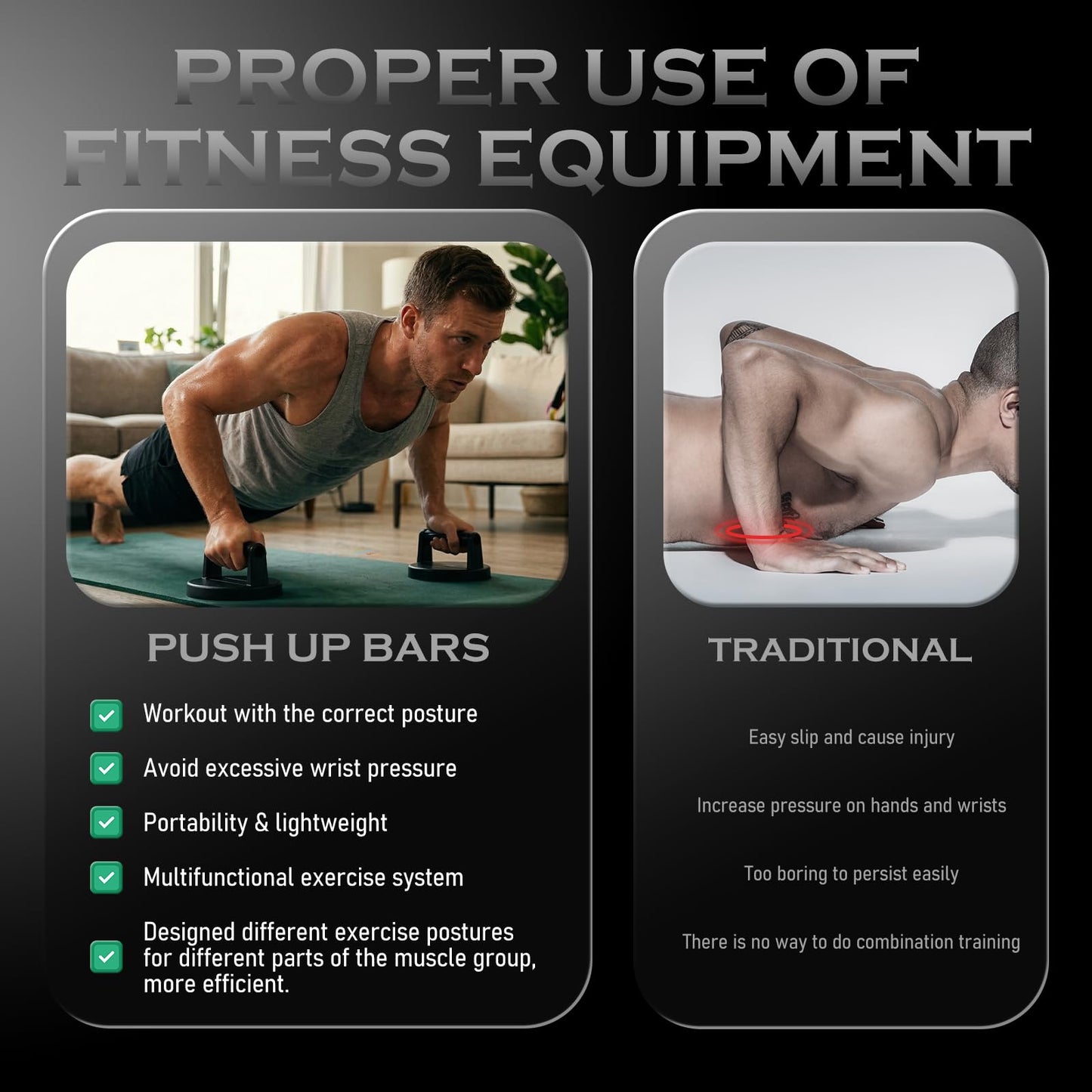 JLoibao Push Up Bars Strength Training Equipment, Ergonomic Grips, 7.48" Base for Increased Stability, Home Gym Equipment, Push Up Stands Handle for Floor Workouts ﻿