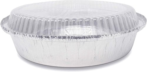 Fig & Leaf Premium 9-Inch Round Foil Pans - Heavy Duty Disposable Aluminum with Plastic Dome Lids | 45 Pack