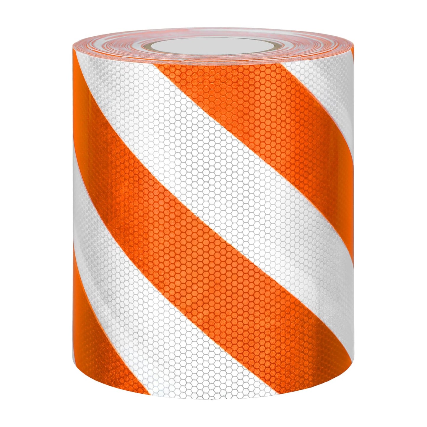 Klyyo Clyro Reflective Barricade Tape - 8" x 50 yd Orange White Stripe Engineering Grade High-Visibility Warning Safety Marking Sheeting for Outdoor Waterproof Hazard Conspicuity
