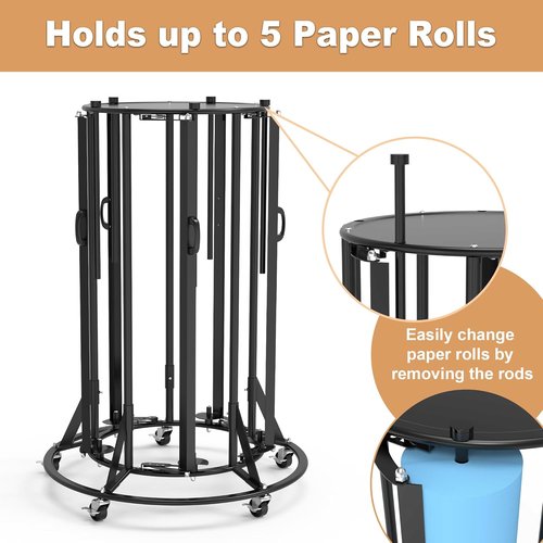 5-Roll Paper Roll Dispenser Rack - Heavy Duty Mobile Steel Holder for 36" Butcher & Craft Rolls