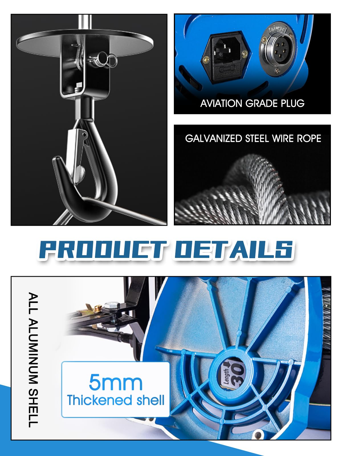 Mxmoonant 1100lb Electric Hoist Lift 12m/min Electric Winch Portable 360° Safety Limit, Al-Alloy Cased Hoist Crane with Updated Copper Motor, Pendant Control & Wireless Control Support (500kg/30m)