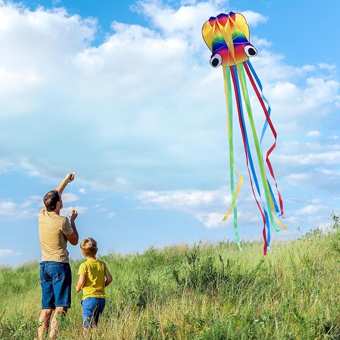 Large Octopus Kites for Kids & Adults,Big Kite for Beginners, Kites for Kids Ages 4-8,Outdoors Activities with Line and Handle