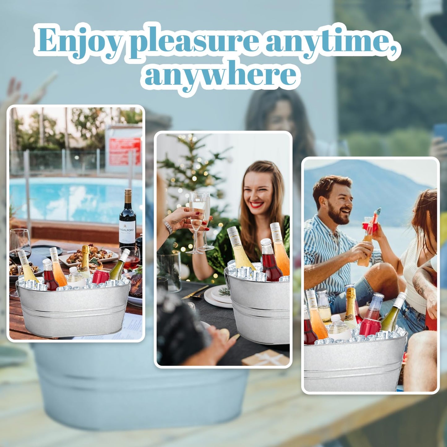 2 Pack 4 Gallon Galvanized Tub Ice Buckets for Parties Portable Beverage Tub with Handles Champagne Bucket Metal Ice Buckets for Cocktail Bar with Ice Scoop