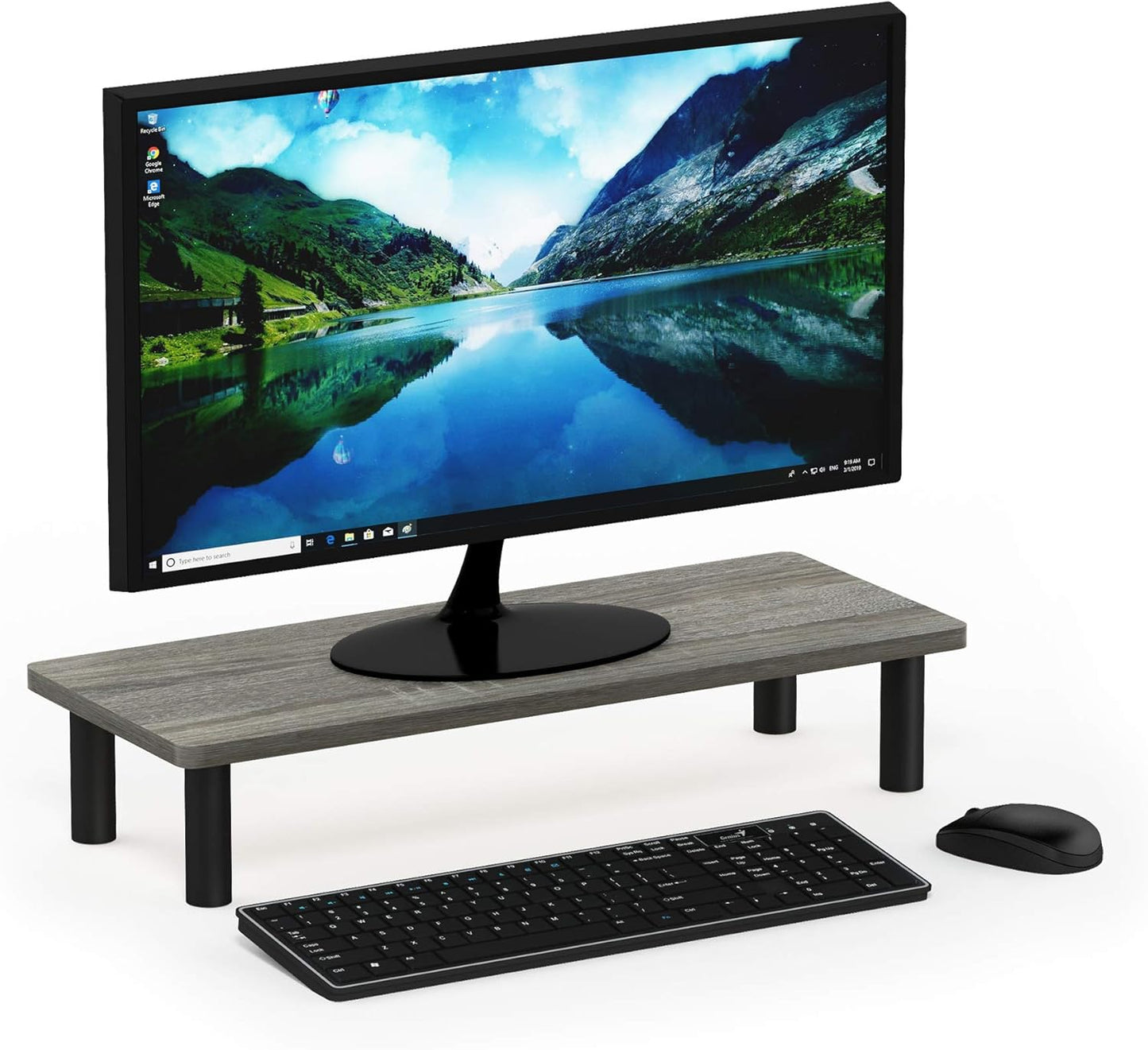 Furinno French Oak Grey/Black Monitor Riser Stand