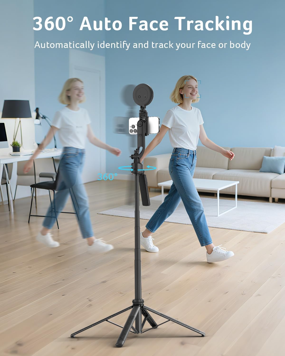 Acer 64", 360Rotating Gadget Auto Face Tracking Tripod for iPhone/Cell Phone/Android/Camera with Light and Remote, No