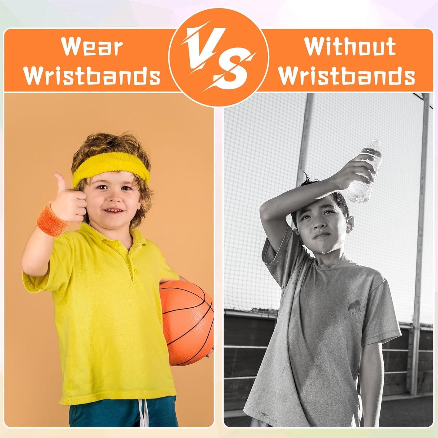 Leyndo 72 Pcs Wrist Sweatbands Bulk for Kids Field Day Terry Cotton Sweat Bands Sports Wristbands Kids for Summer Camp Student Football Team Competition Party (Orange)