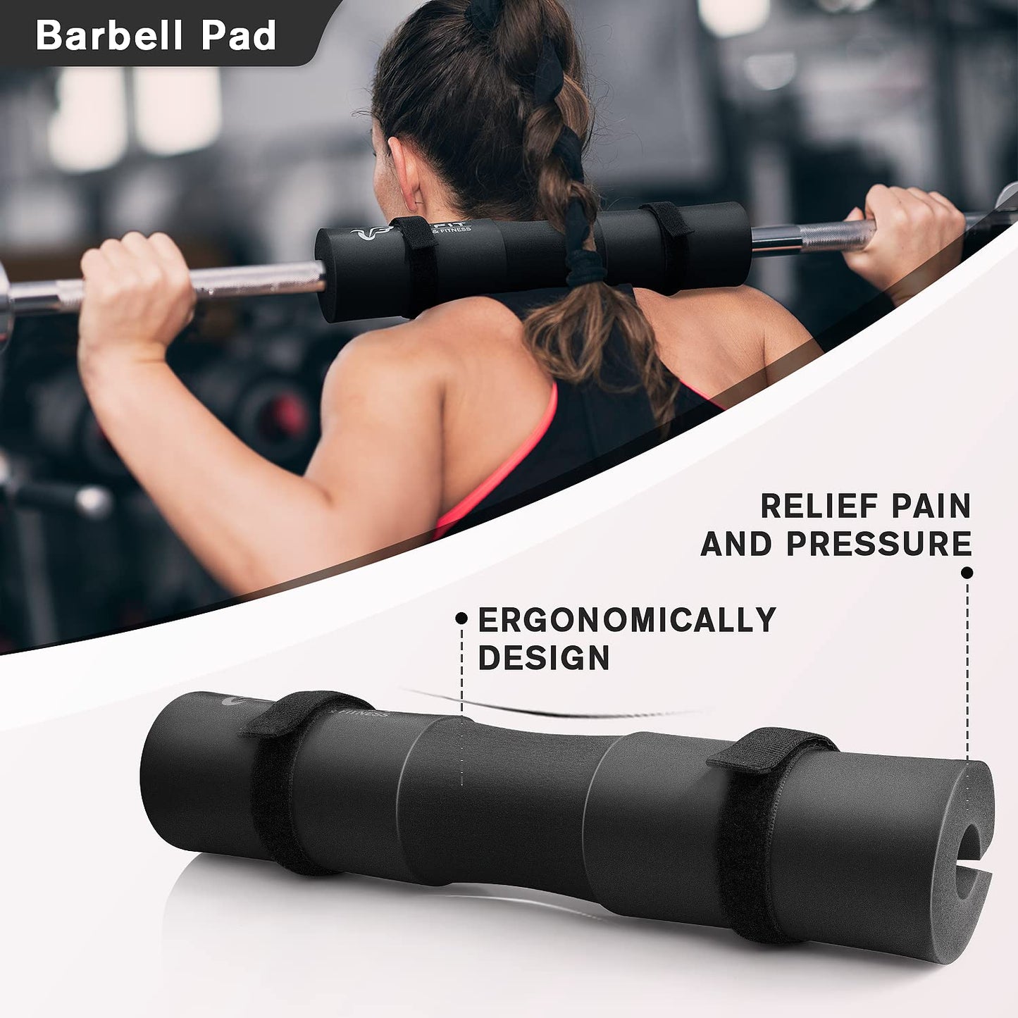RitFit 7 Pcs Barbell Squat Pad Set, with Resistance Band, 2 Safety Straps, 2 Gym Ankle Straps & Carry Bag, Upgraded Neck & Shoulder Protective Pad Support for Squats, Lunges & Hip Thrust (Pink/Black)