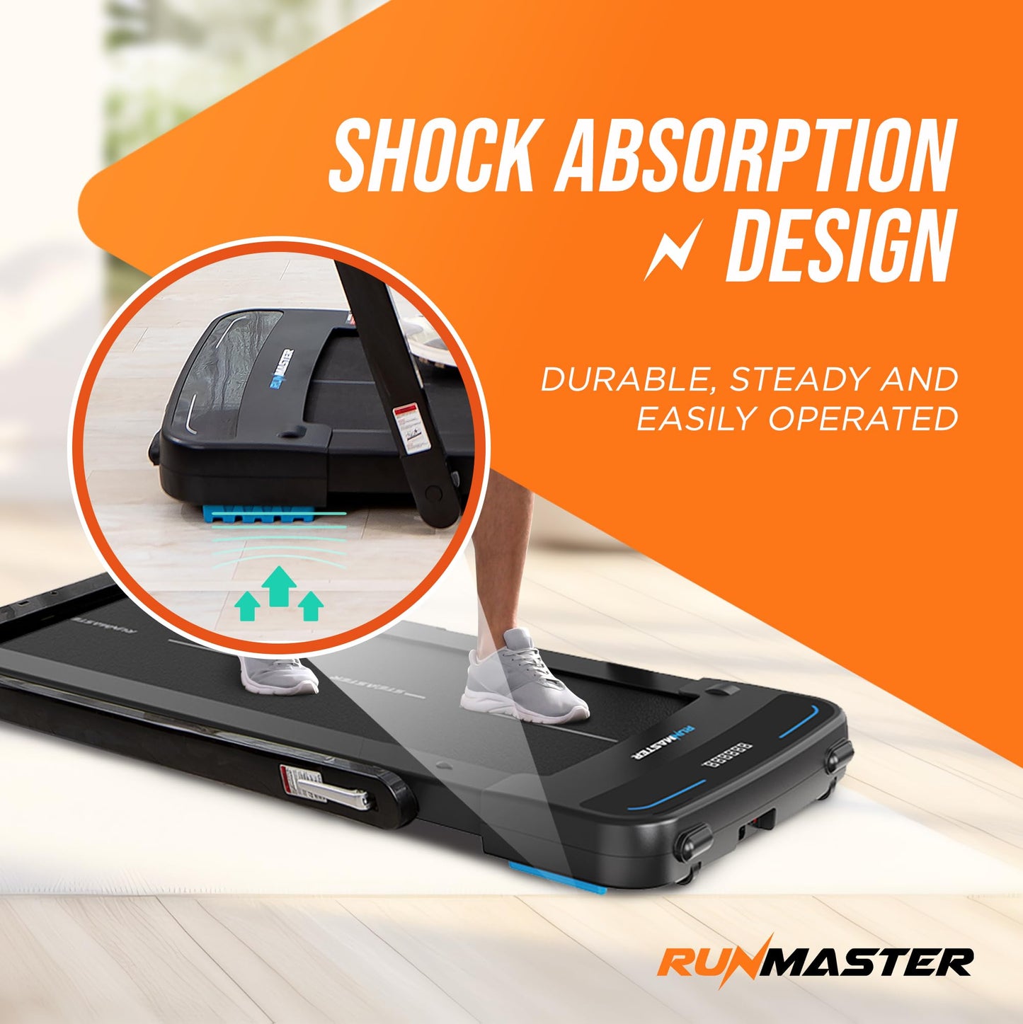 RunMaster 2 in 1 Folding Treadmill - Portable, Space-Saving, 2.5HP Under Desk Electric Treadmill with Foldable Handle, Bluetooth, Large Belt for Walking and Jogging, 12 Exercise Programs - Black