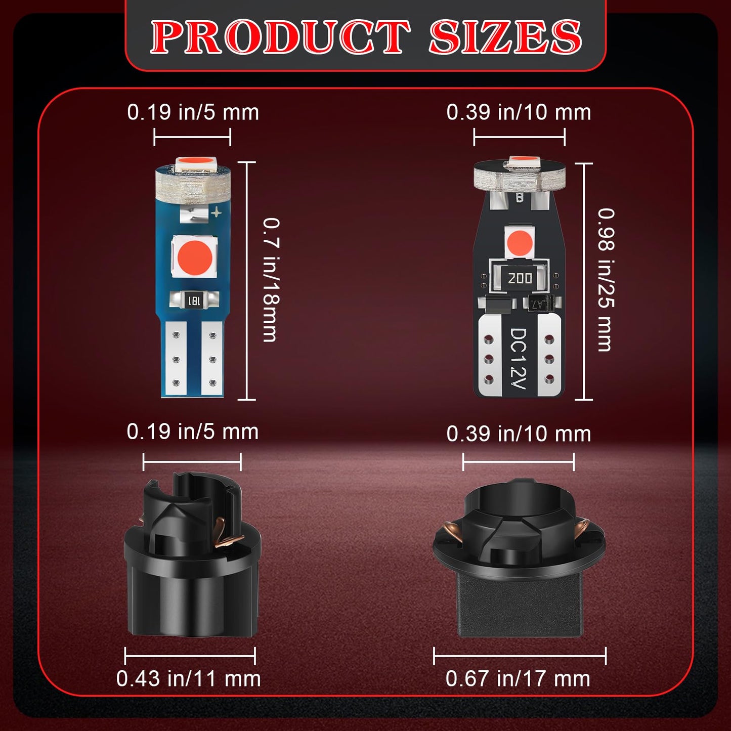 BBTO LED Dashboard Bulbs, 40 Pieces T5 T10 Twist Socket Lights, Red, for Car Interior and Instrument Panel
