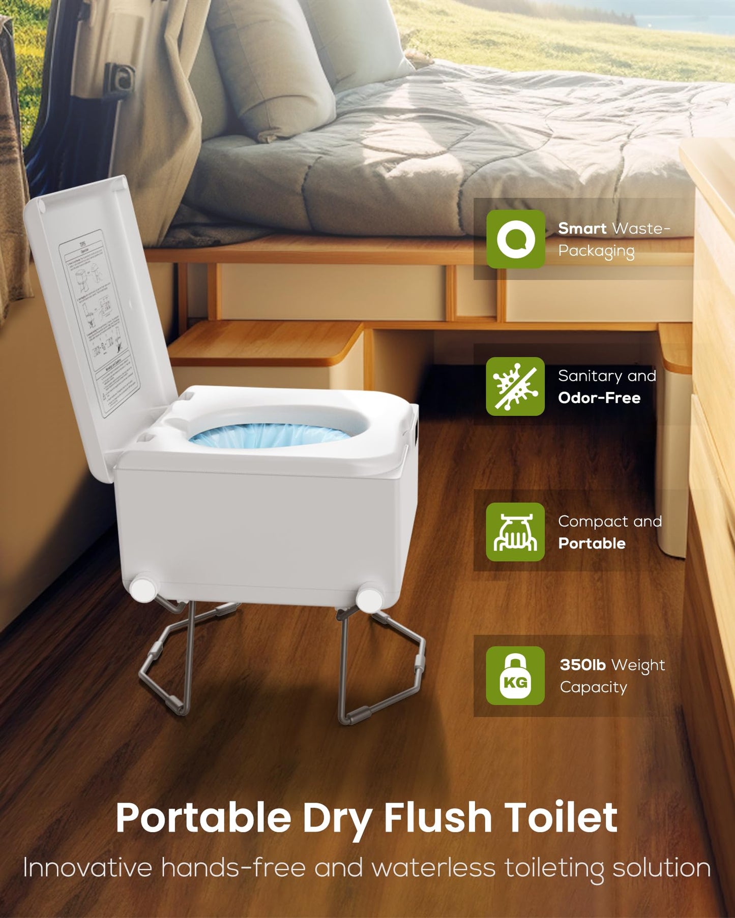 Modiwell Dry Flush Toilet – Waterless, Odorless, Self-Contained | Rechargeable Portable Toilet for RVs, Van, Boat, Tiny House, Off-Grid | Easier to Use Than Composting or Incinerator Toilets