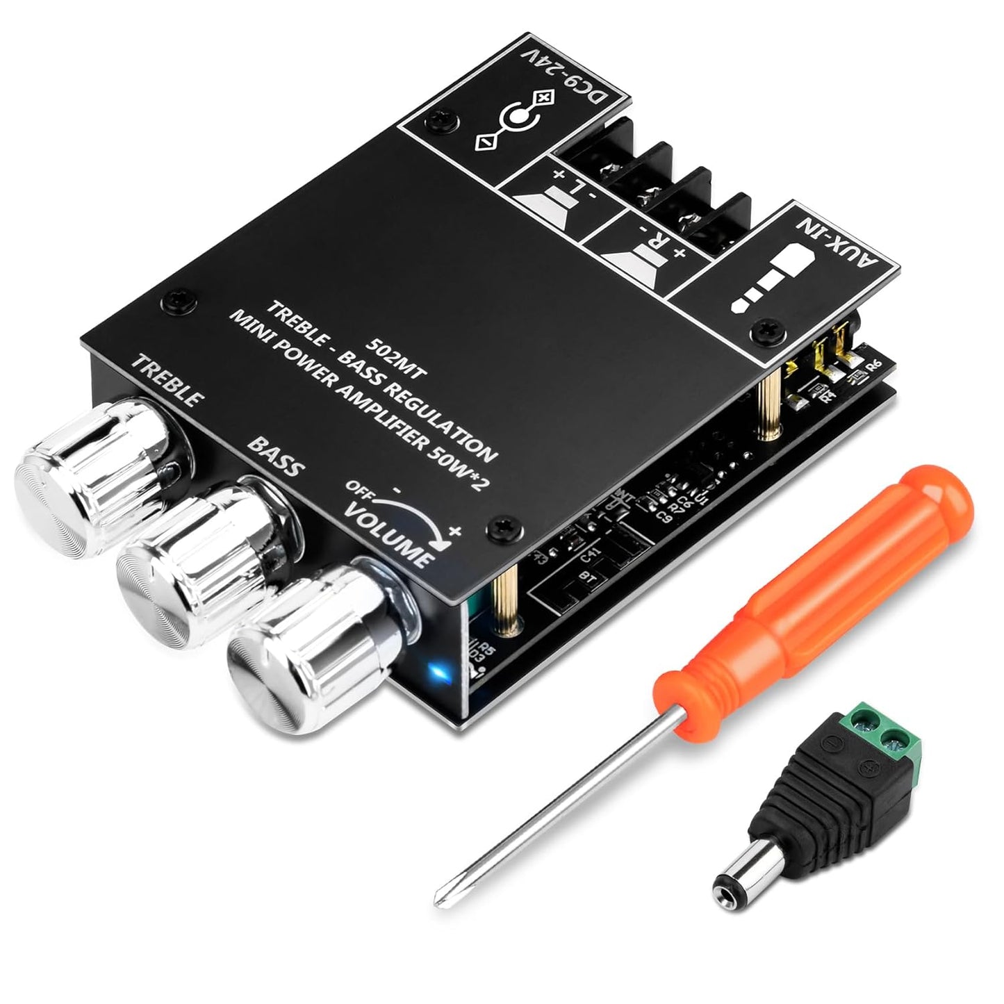 ZK-502MT Board,50W+50W 2.0 9-24V, Daakro Bluetooth Amplifier Channel Amp Board with Treble and Bass Control,DC