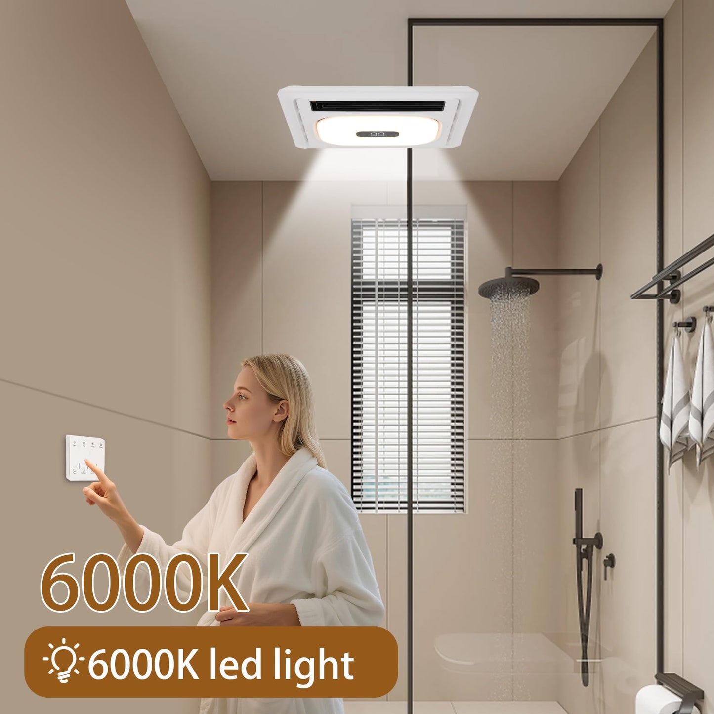 NeuronDeals 4 in 1 Bathroom Exhaust Fan & 1800W Heater – The Complete Bathroom Fan with Heater | 3 Adjustable LED Color Temperatures, 180 CFM Quiet DC Motor for Effective Ceiling Ventilation