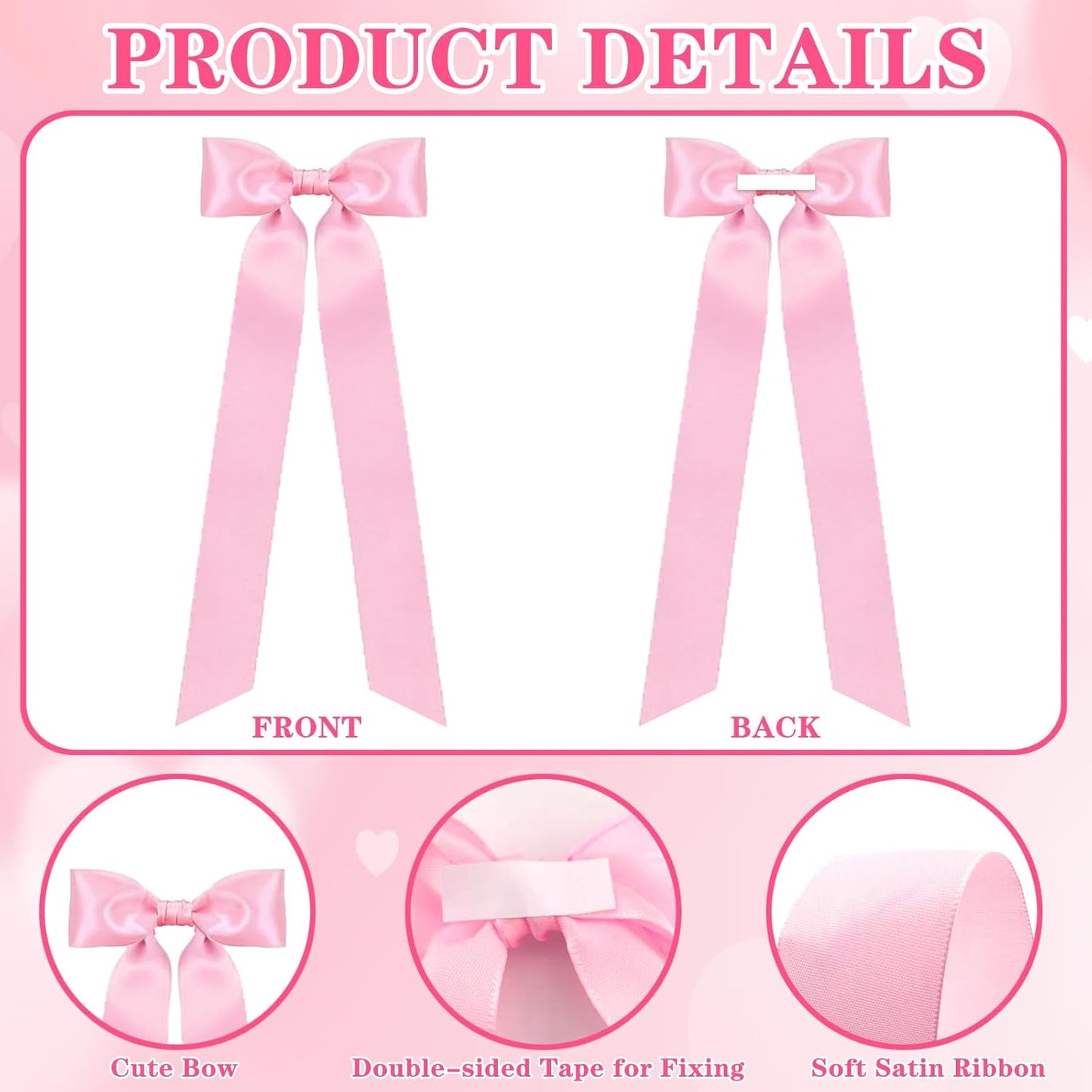 Skiennix 24-Piece Large Pink Candlestick Decoration Bows - Self-Adhesive Gift Wrapping Bows | 13 Inches for Weddings & Parties