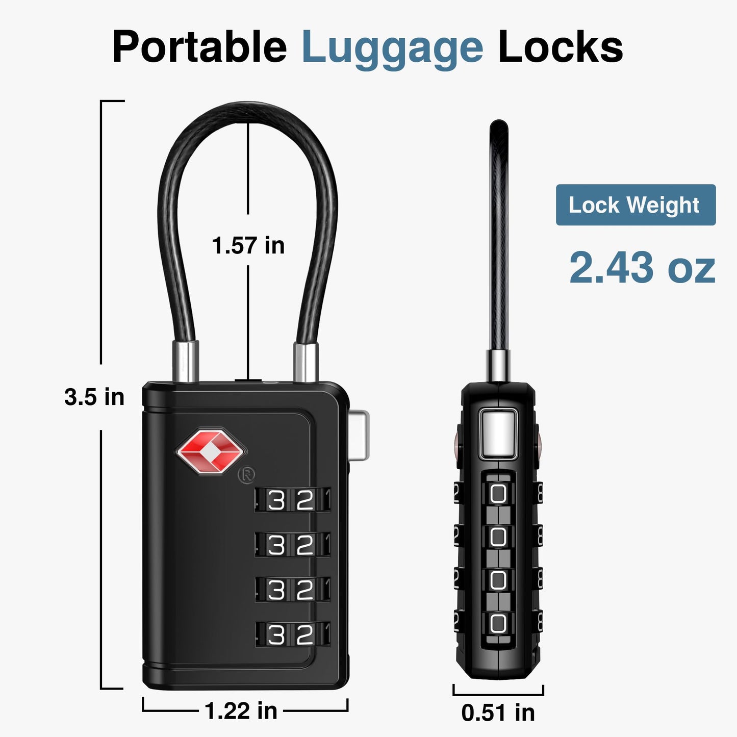 Puroma TSA Approved Luggage Travel Locks with Open Alert Indicator, 4 Digit Combination Resettable Code Zinc Alloy Lock for Suitcase, Backpack, Bag, Toolbox, Locker (2 Pack, Black)