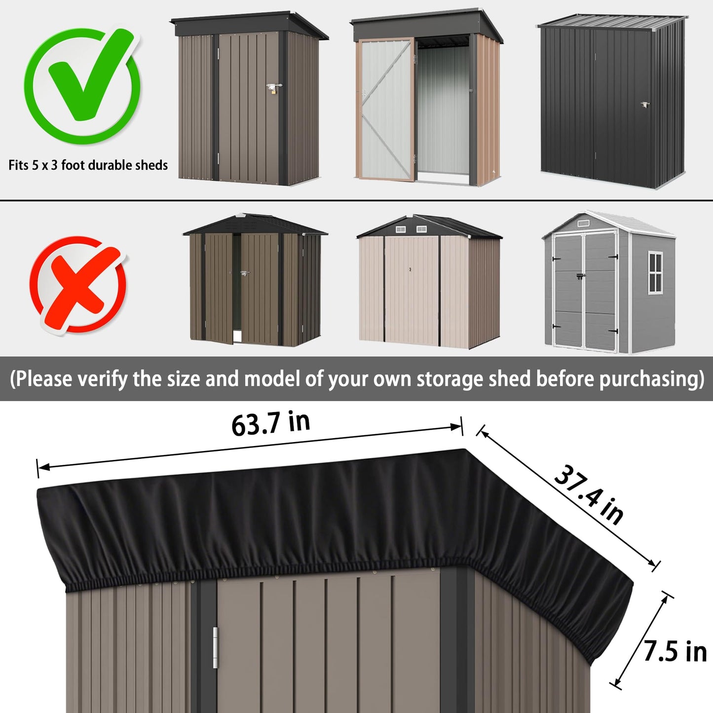 5x3Ft Outdoor Storage Shed Cover & Metal Garden Shed Cover - 640D Oxford Fabric, Weatherproof, Dustproof, Elastic Hem for Secure Fit, Includes 8 Reinforced Silicone Corner Guards (Cover Only)