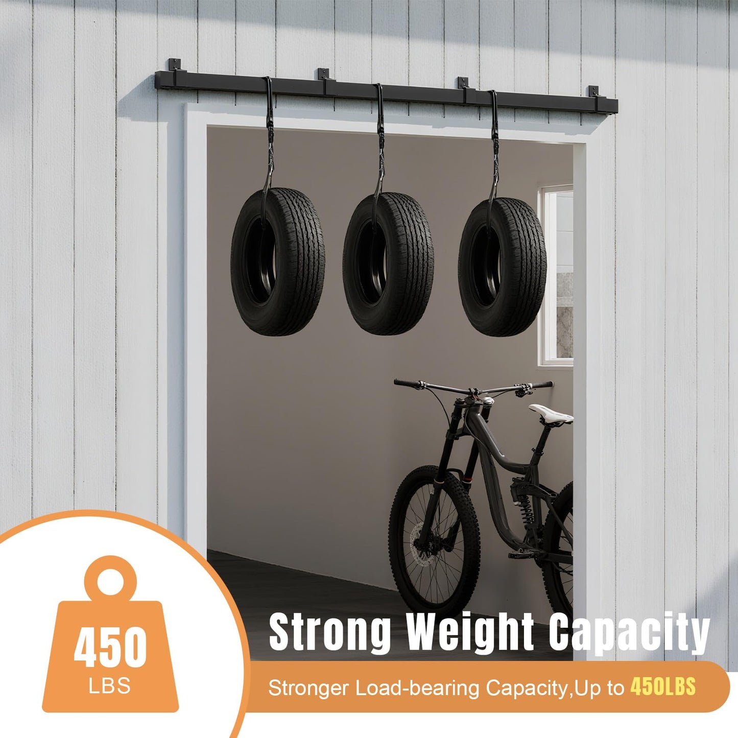 Easelife 8FT Exterior Sliding Barn Door Hardware Kit, Box Rail Track, 450lb Capacity, Black Weather-Resistant Steel, Wall Mount System for Outdoor Use, Fit Single 48in Door
