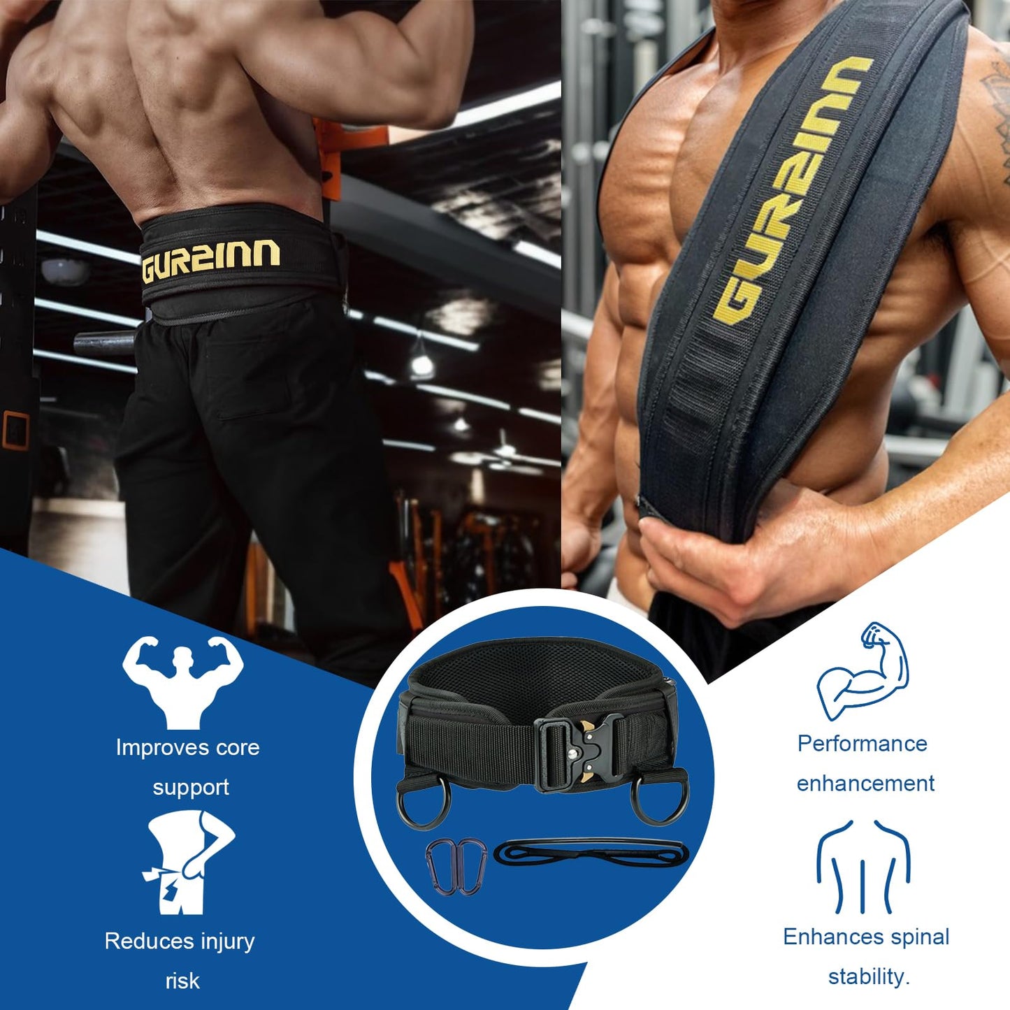 Weight Lifting Belt with Quick Lock & 39.37" Dip Rope | 2-in-1 Dip Belt for Squat, Pull Up, Deadlift | Heavy Duty 400 LBS Gym Belt for Men & Women