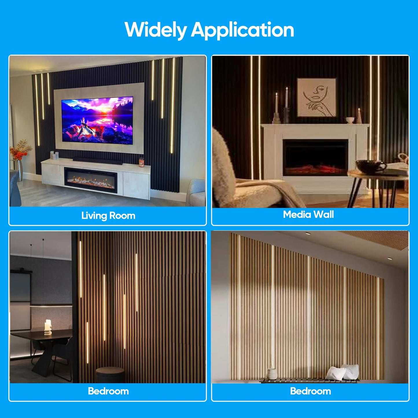 Besseto LED Wall Panel Lights Black,Wood Slat Wall Panel Strip Light,3000K Touchable Switch Dimmable LED Recessed Lighting for Living Room Bedroom Bathroom Stairs (Black-8PCS)