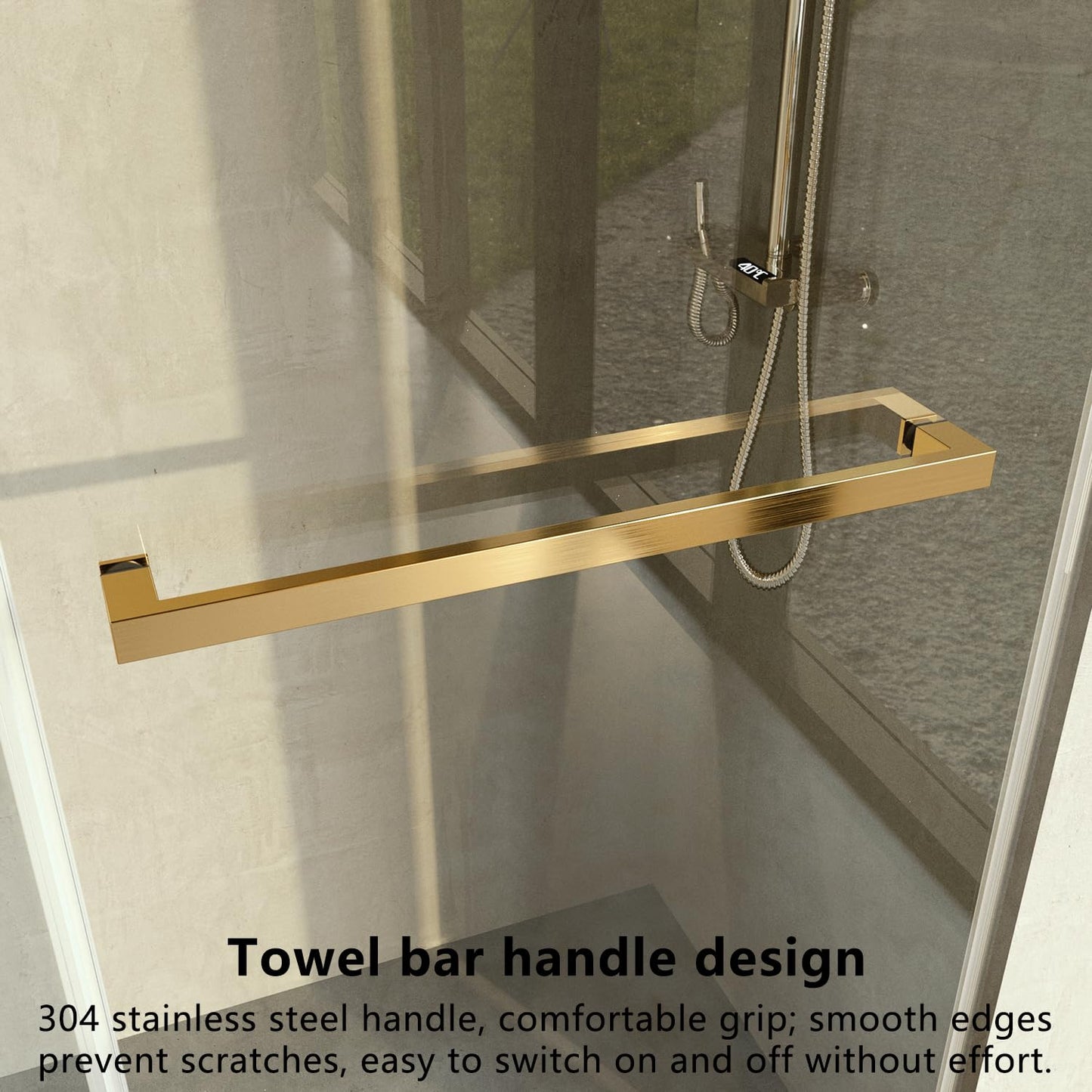 CRISSENSSI Frameless Shower Door, 68"-72" Wide, 76" high, 3/8" (10mm) Clear Tempered Glass with Towel bar, Double Sliding Door, Brushed Gold Finish DS01