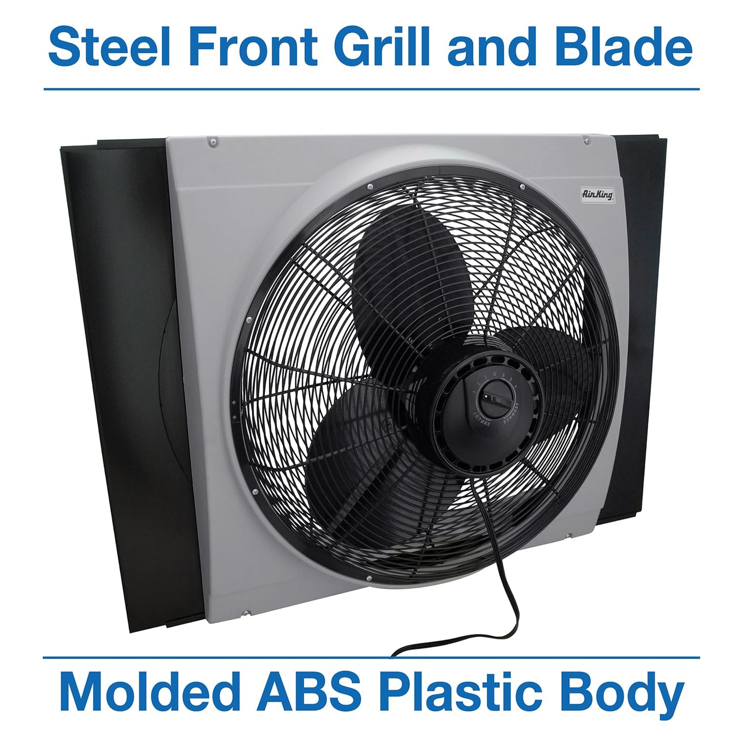 Air King 20" 1/6 HP Whole House Window Fan with 3-Speeds and Storm Guards for Circulation and Exhausting Air, 9166, Black