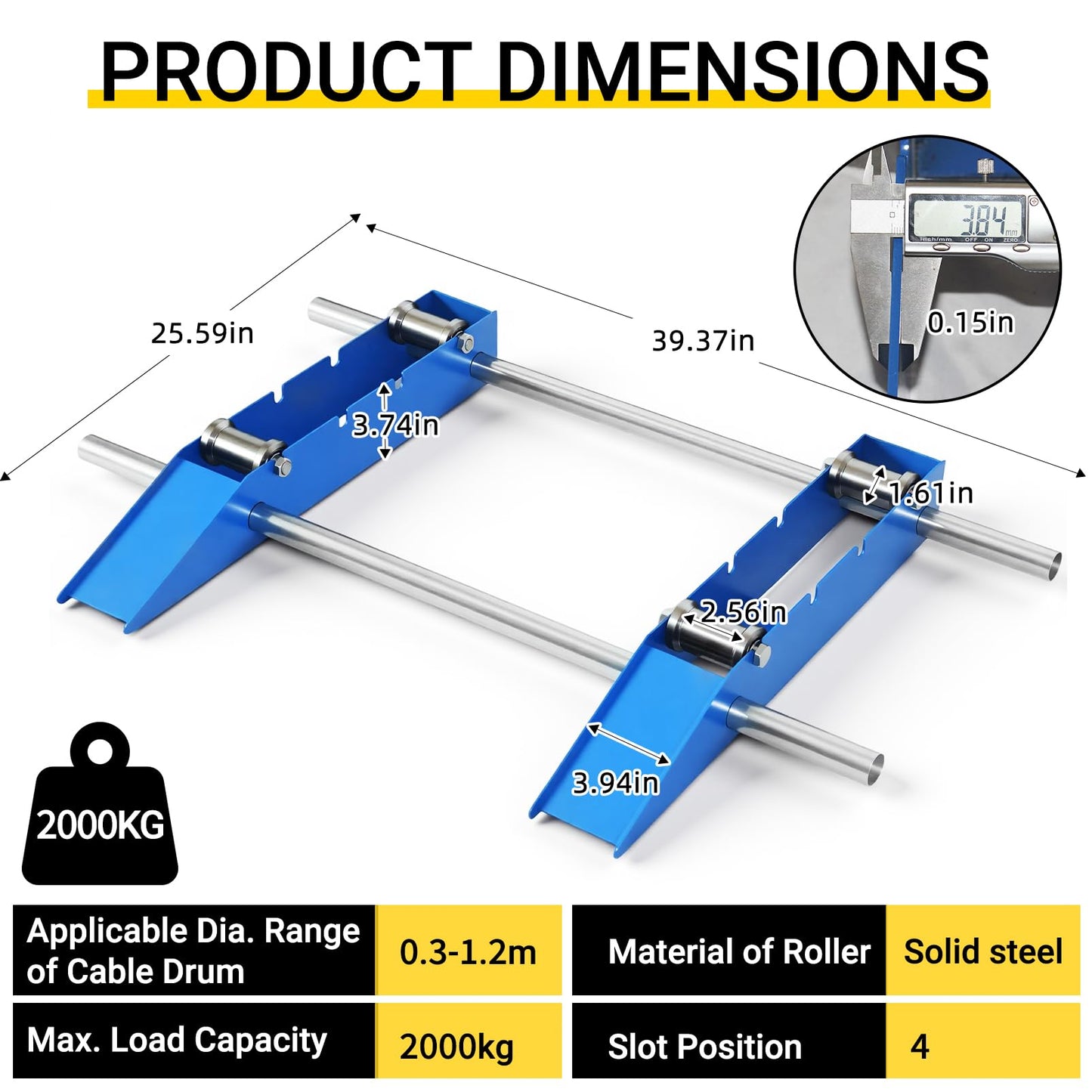 Cable Drum Roller, Heavy Duty Cable Caddy,Wire Unwinder Dispenser, Double Rail Wire Stand for Drum Reel Max 39.4in Width, 2 Ton