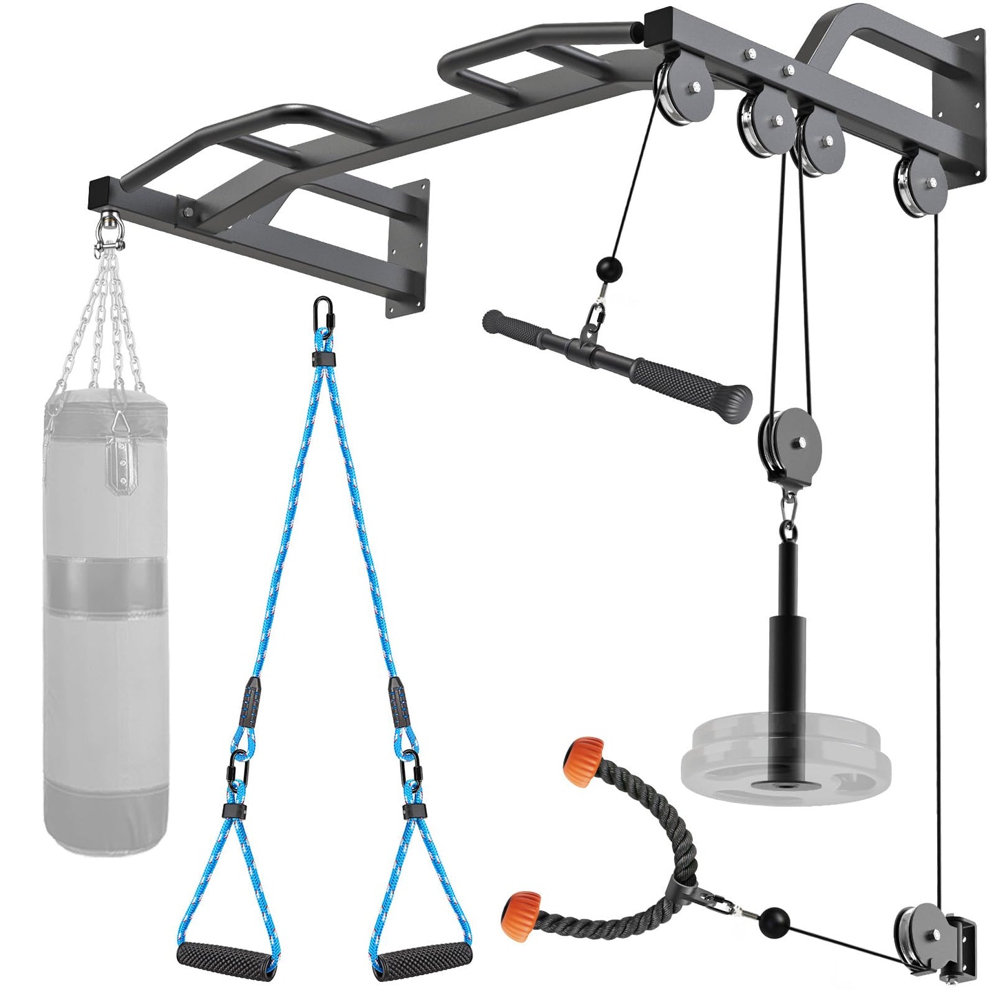 Kipika 48" Ceiling Mounted Pull Up Bar, Heavy Duty Multi-Grip Chin Up Bar,Mounted Pullup Bar, Adjustable Height, Pull Up Bands for Chin Ups & Body Stretching, Ideal for Home Gym and Strength Training (48" Cable Pulley System)