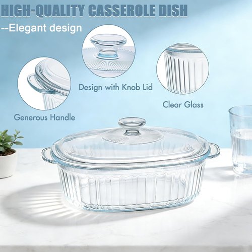 Clear Glass Baking Dishes by [Brand Name] - Casserole Dishes with Lids | 1.9 Qt & 3 Qt Set for Oven Cooking