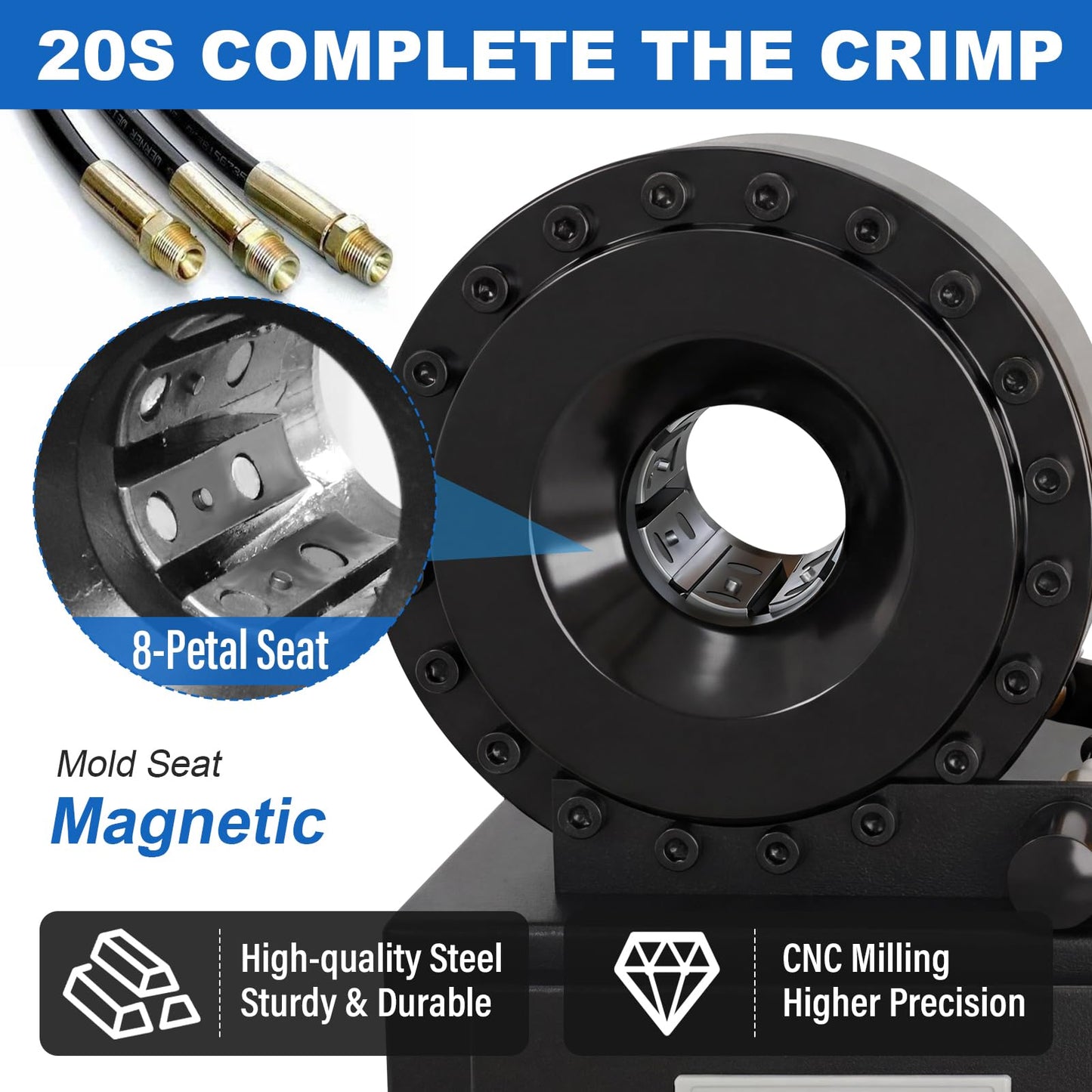 LABFENG Electric 110V Portable Hose Crimper with 8 Dies - Hydraulic Crimping Machine for 1/4" to 1" Hose Diameter, Compatible with Hydraulics, Automotive AC Lines, Agricultural & Excavator Equipment