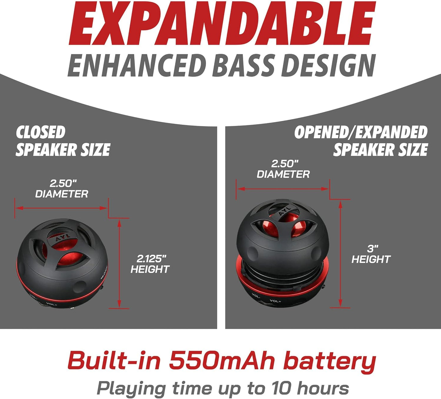 AYL MP3, 3.5mm Portable Bluetooth Speakers Mini Speaker, Ideal Beach Accessories, Unisex Gifts, Black, Perfect