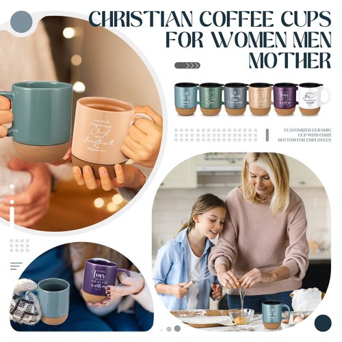 FillTouch 6 Pcs Mothers Day Christian Gifts Mug Bulk 15 oz Religious Cups Cork Bottom Coffee Mugs with Verses Inspirational Gifts for Women Men Bible Study Group Member Church Favors