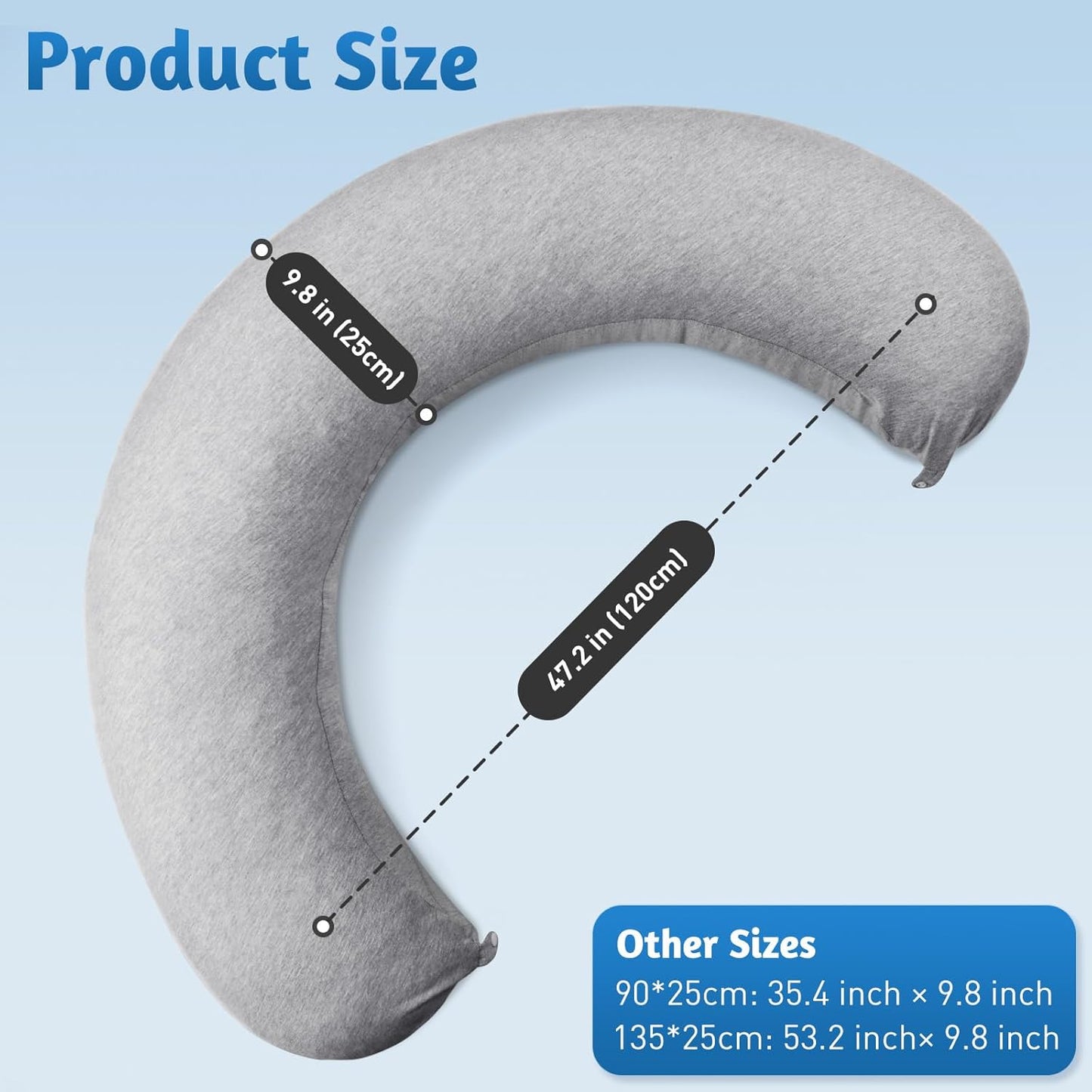 SweetSlubr C-Shaped Pregnancy Pillow - Adjustable Firmness for Full Body Support | 47.2’’ x 9.8’’