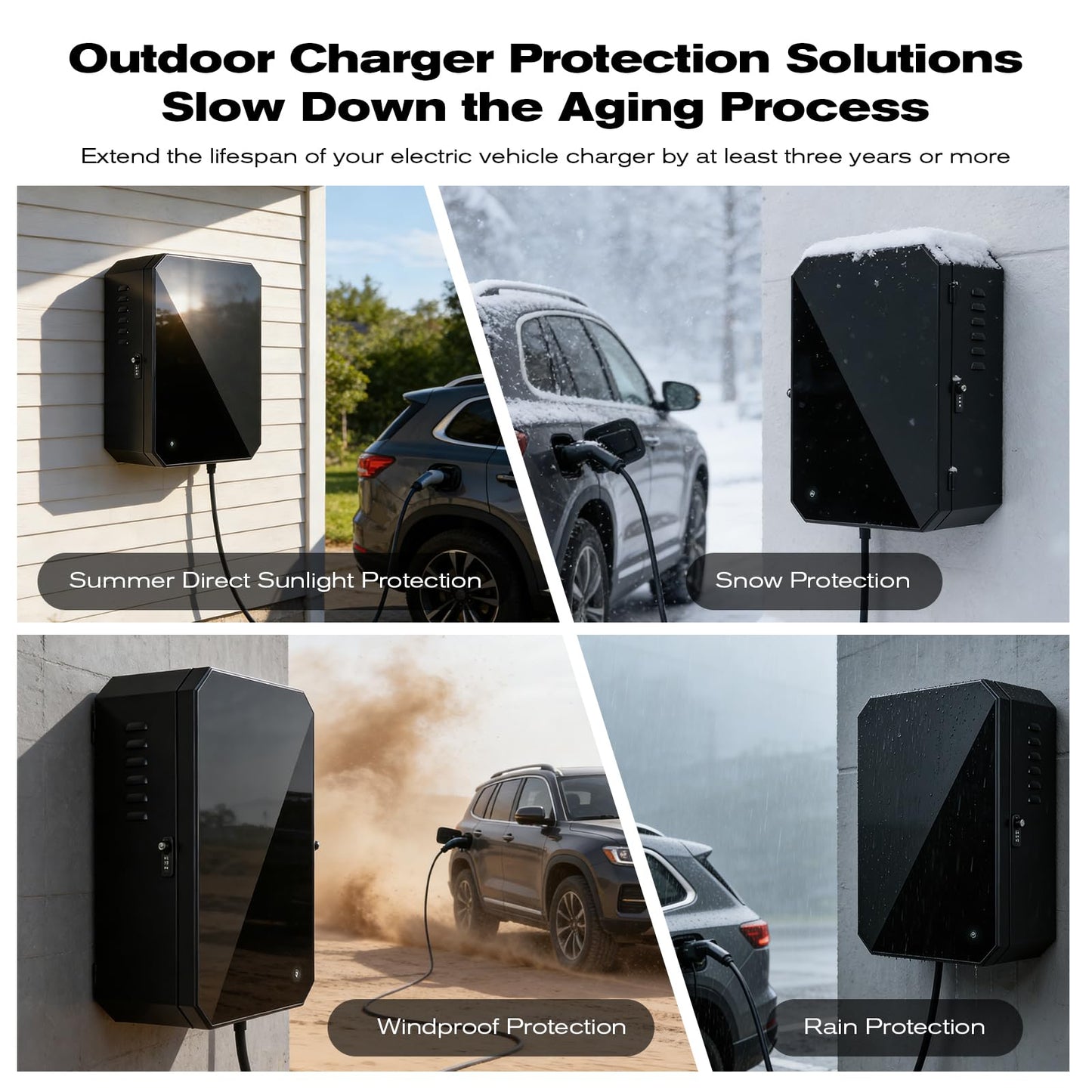 QLYYOPSK EV Charger Lock Box, Waterproof Outdoor Wall Station Enclosure, IP65 Weatherproof, 23'' x 16'' x 9'', Steel with Acrylic Window, Combination Lock & Cable Holder, for Level 2 EV Charger