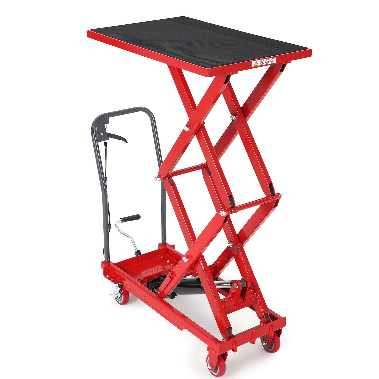 Hydraulic Lift Table Cart, 770lbs Capacity 50" Lifting Height Hydraulic Table Cart, Double Scissor Lift with Non-Slip Pad for Material Handling and Transportation, Red