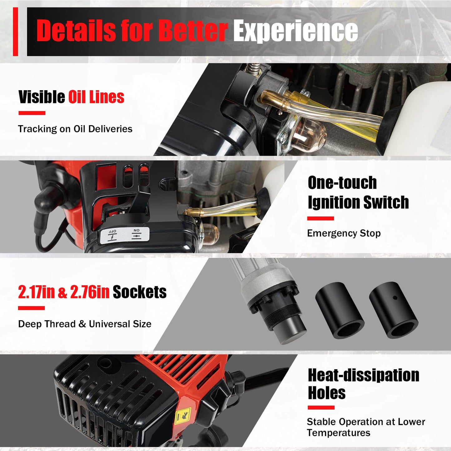 32.6CC Gas Powered T-Post Driver, 2 Stroke Gas Powered Pile Driver Fence with Hand-Pull Start Double Handle & Lightweight Design Portable Petrol Piledriver Piling Machine for Gardening Road Fencing