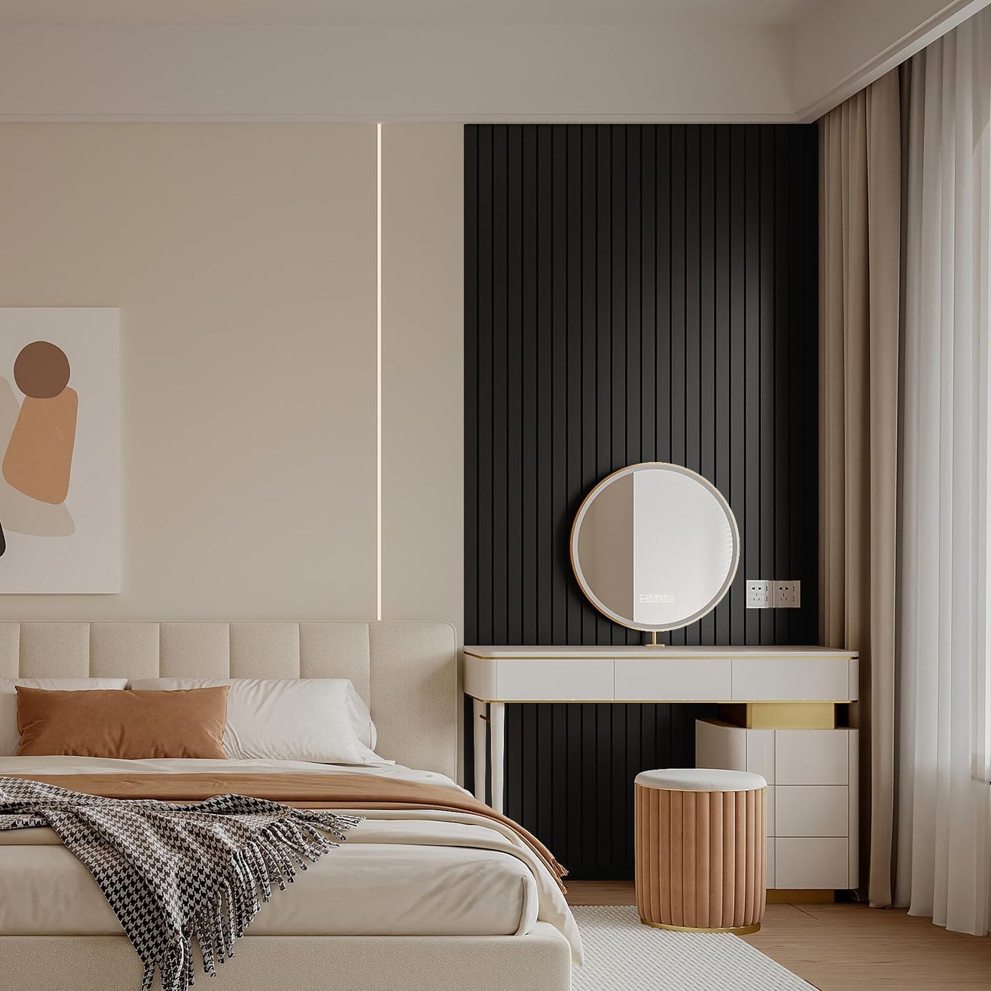 YLL YLL PVC Slat Wall Panel Peel and Stick 118"x 15.7" Faux Black Wood Grain Slat Panel Self-Adhesive Wallpaper Soundproof 3D Wall Panels