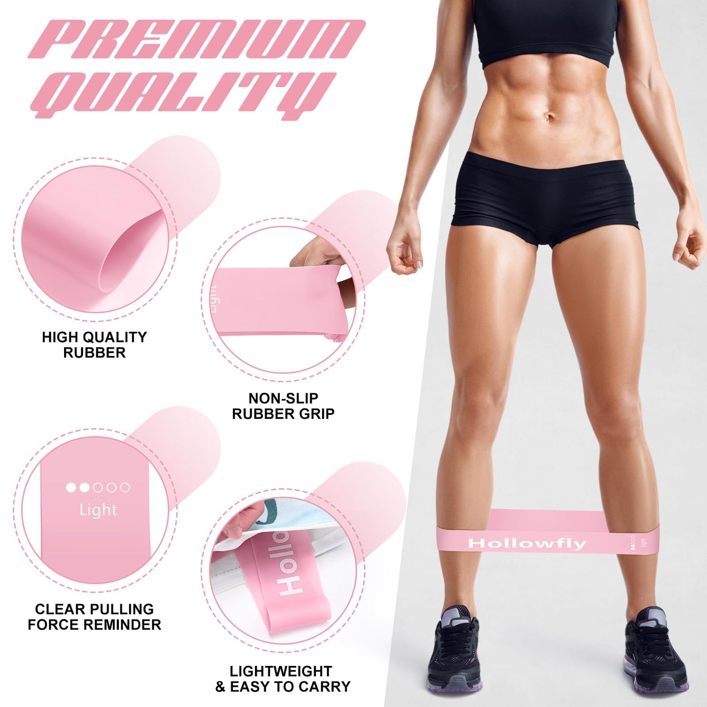 Hollowfly 30 Pcs Latex Resistance Bands Resistance Loop Exercise Band for Booty Workout Stretch Exercise Equipment Non Slip Elastic Band for Women Men Home Butt Hip Thigh Fitness Gym Yoga(Pink,Light)