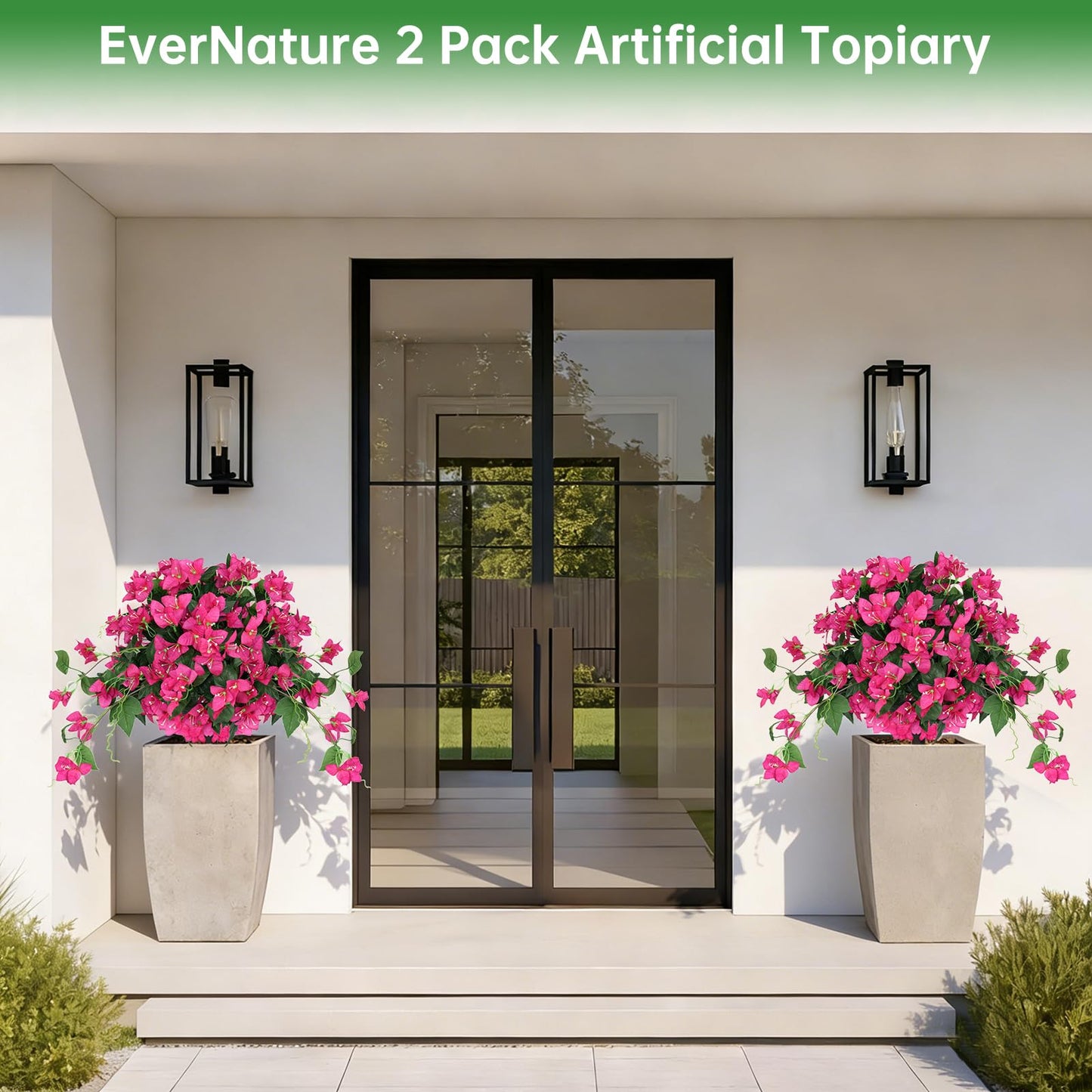 EverNature Artificial Olive Boxwood Topiary Ball Trees,2 Set of 16'' UV Resistant Fake Evergreen Shrubs Bushes Plants with Ground Spike, Fake Plants for Outdoor Indoor Front Porch Garden