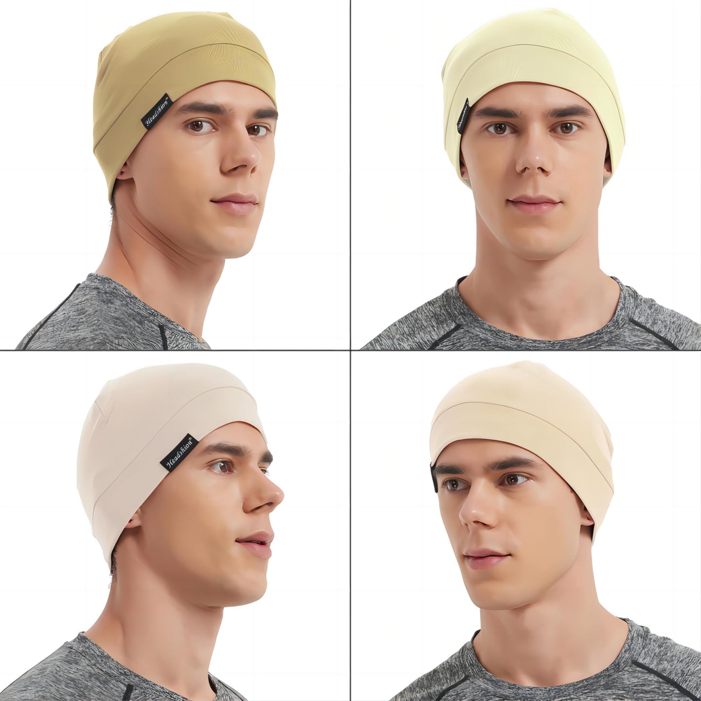 Headshion Cotton Skull Caps for Men Women,4-Pack Lightweight Beanie Sleep Caps Chemo Headwear 4 Beige