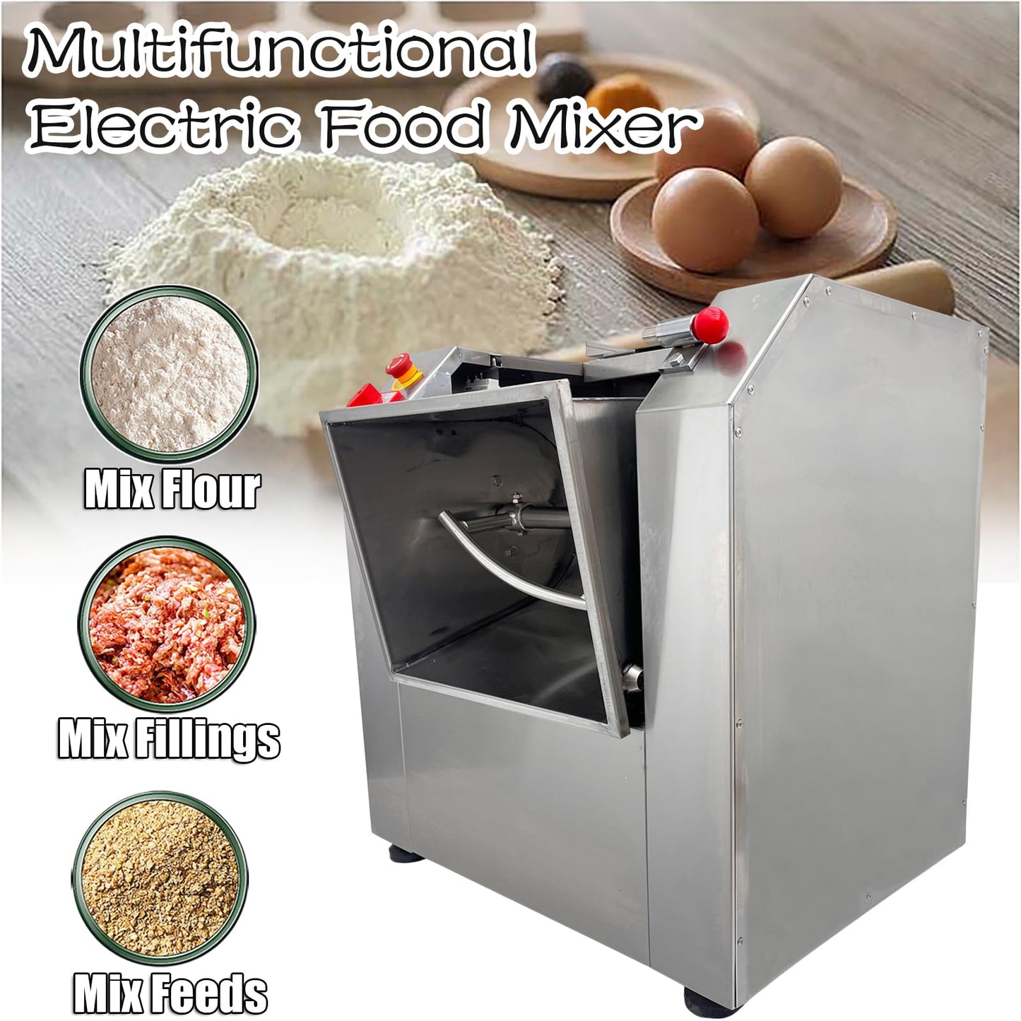 INTSUPERMAI 110V Commercial Dough Mixer Machine 15 KG Kneading Capacity Electric Food Mixer Flour Mixer1500W/2HP for Dough Mixing Kneading