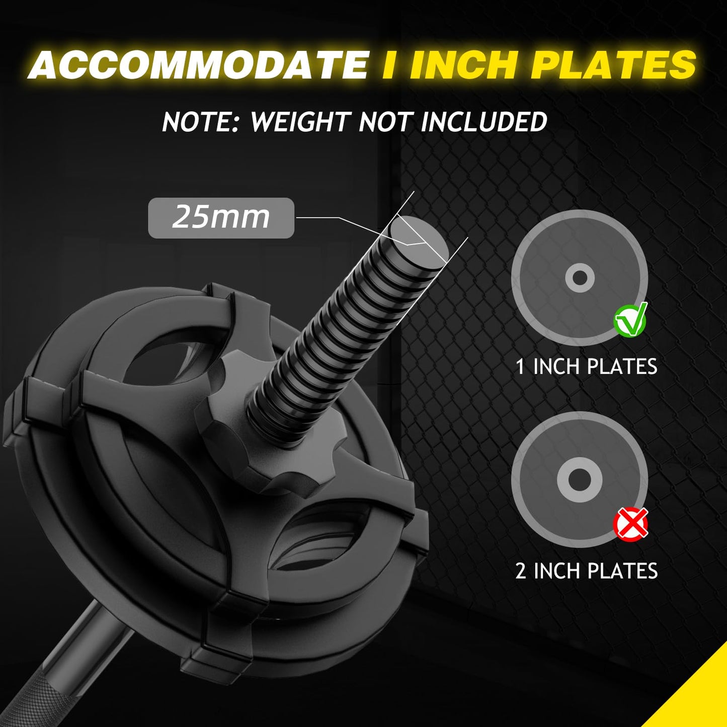 Weight Lifting Bar 57", 1" Standard Straight Barbell Bars Olympic for Home Gym Weight lifting/Strength Training/Squat/Bench Press/Deadlift/Lunges/Hip Thrusts, 2 Star Collars (480lb Weight Capacity) (Black)