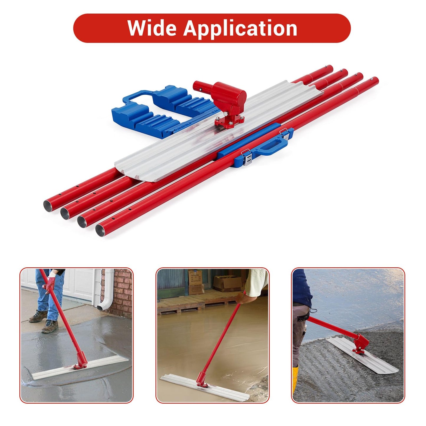 Aluminum Magnesium Alloy Concrete Float 48 x 8 Inch, Concrete Bull Float Tools Kit with with 4 Floats Handle Bracket, Screeding and Finishing Tool Kit for Professional Concrete Work