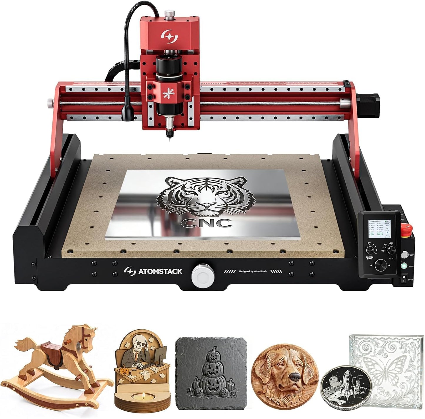 AtomStack C4 Pro CNC Router 200W - Cuts Aluminum, Soft Metal, Wood, Acrylic, PCB - 16.5x16.5 in, 12,000 RPM Spindle, 4-Point Centering - Desktop Milling Machine, Grbl Compatible