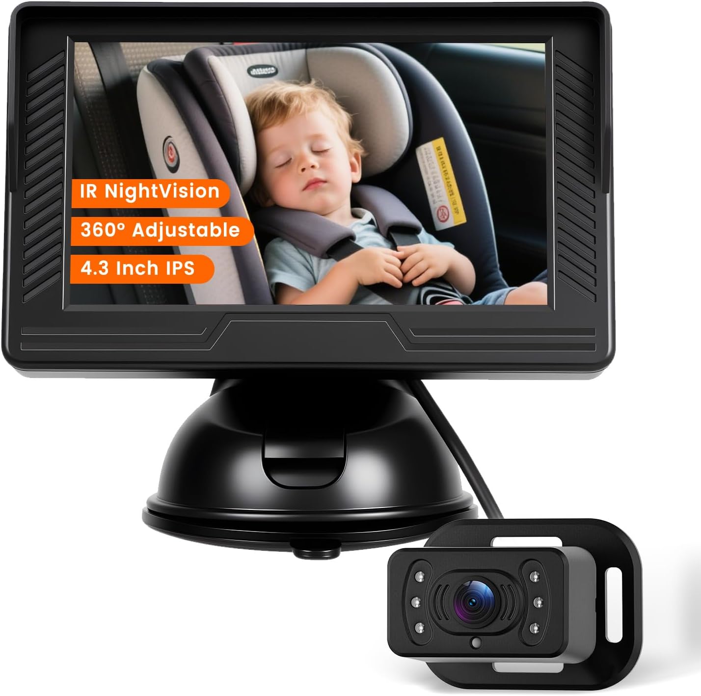VECHTEL 4.3 Inch 360 Baby Car Camera HD Rear-Facing Car Camera for Baby with Monitor, IR Night Vision, Wide Angle, Easy