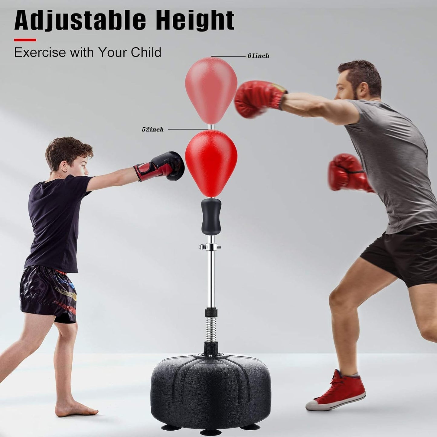 Punching Bag with Stand for Adults, Adjustable Height Free Standing Boxing Reflex Bag, Ideal for MMA Reflex Speed Training, Fitness,Punching and Muscle Building