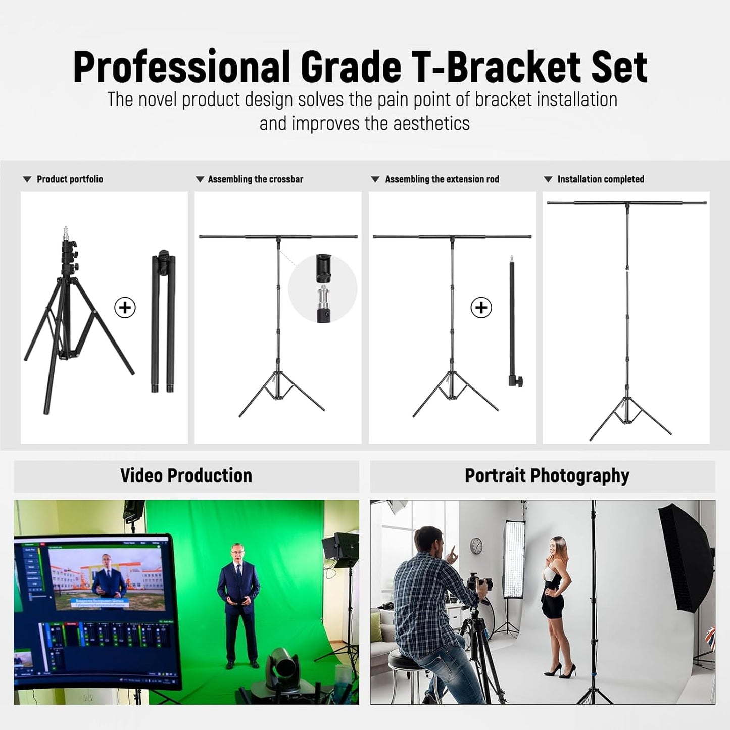 4.6x6ft Green Screen Backdrop Kit with T-Shaped Stand, Adjustable Chroma Key Green Screen for Streaming, Photography
