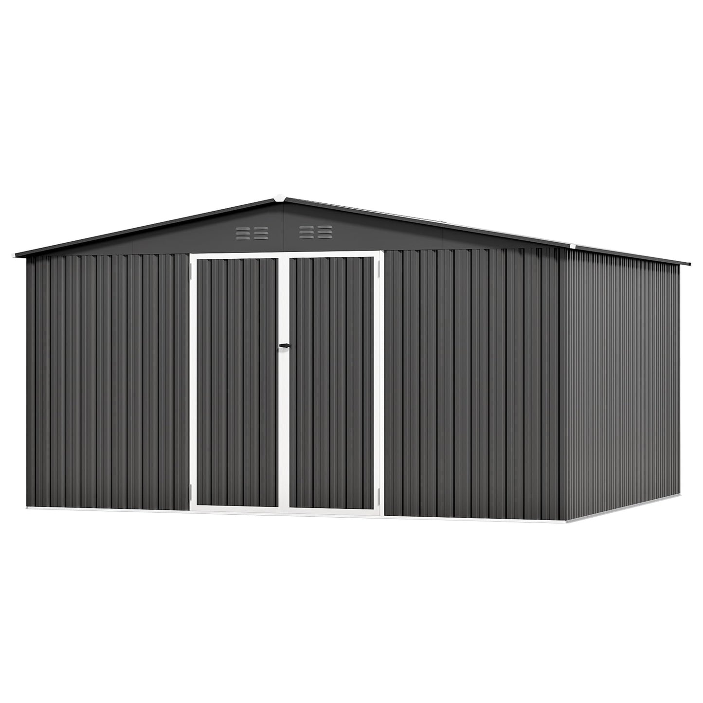 12 x 10FT Sheds & Outdoor Storage, Dark Grey Metal Waterproof Storage Shed with Door and Lock Outdoor Shed,All-Weather Shelter for Bike, Gardening Tools, Lawn Mowers