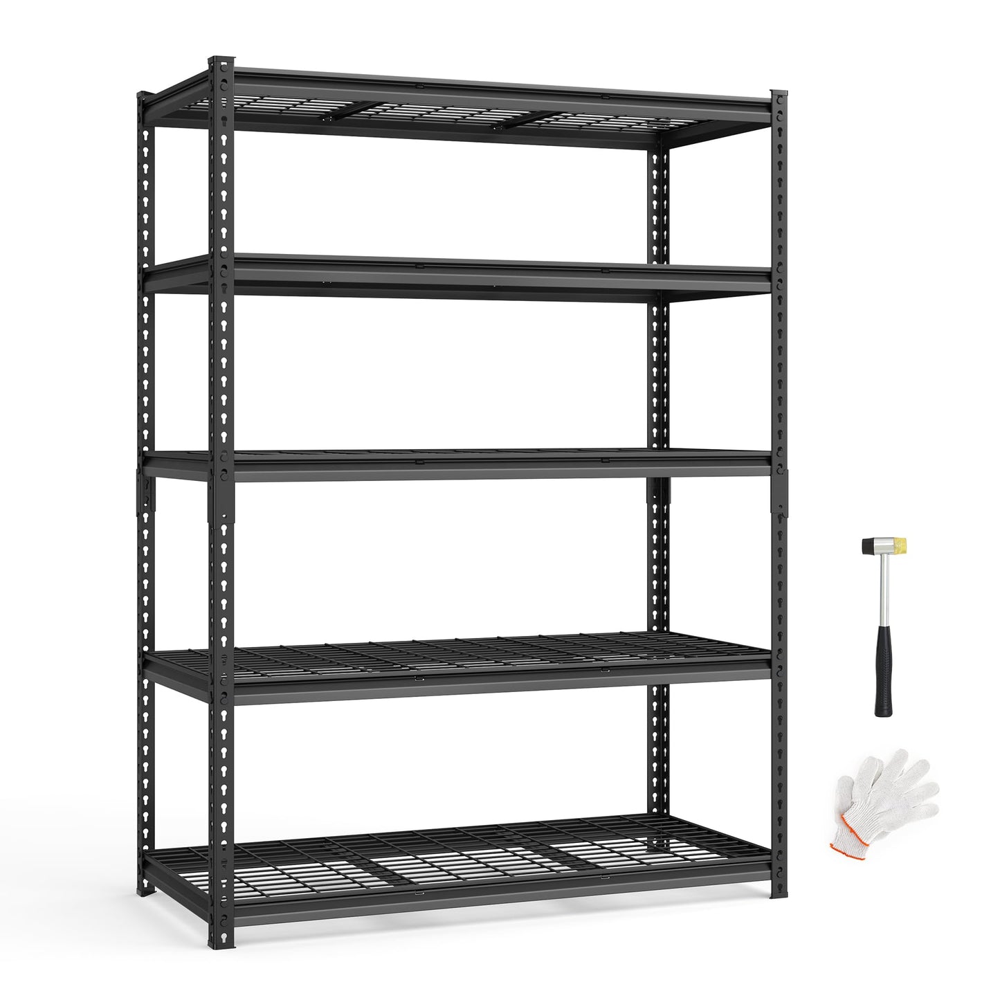 SONGMICS 5-Tier Storage Shelves, Heavy-Duty Garage Shelving, Adjustable Shelving Unit, Steel Shelf, Boltless Assembly, for Garage, 2,200 lb Load, 24 x 48 x 72 Inches, Ink Black UGLR454B01