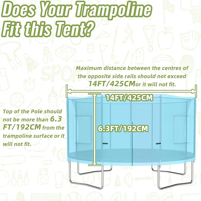 Gardenature 10FT/12FT/14FT Trampoline Tent(Tent Only), Fit Round Trampolines, Shade Cover with LED Light, Outdoor Trampolien Accessories, Anti-Tear