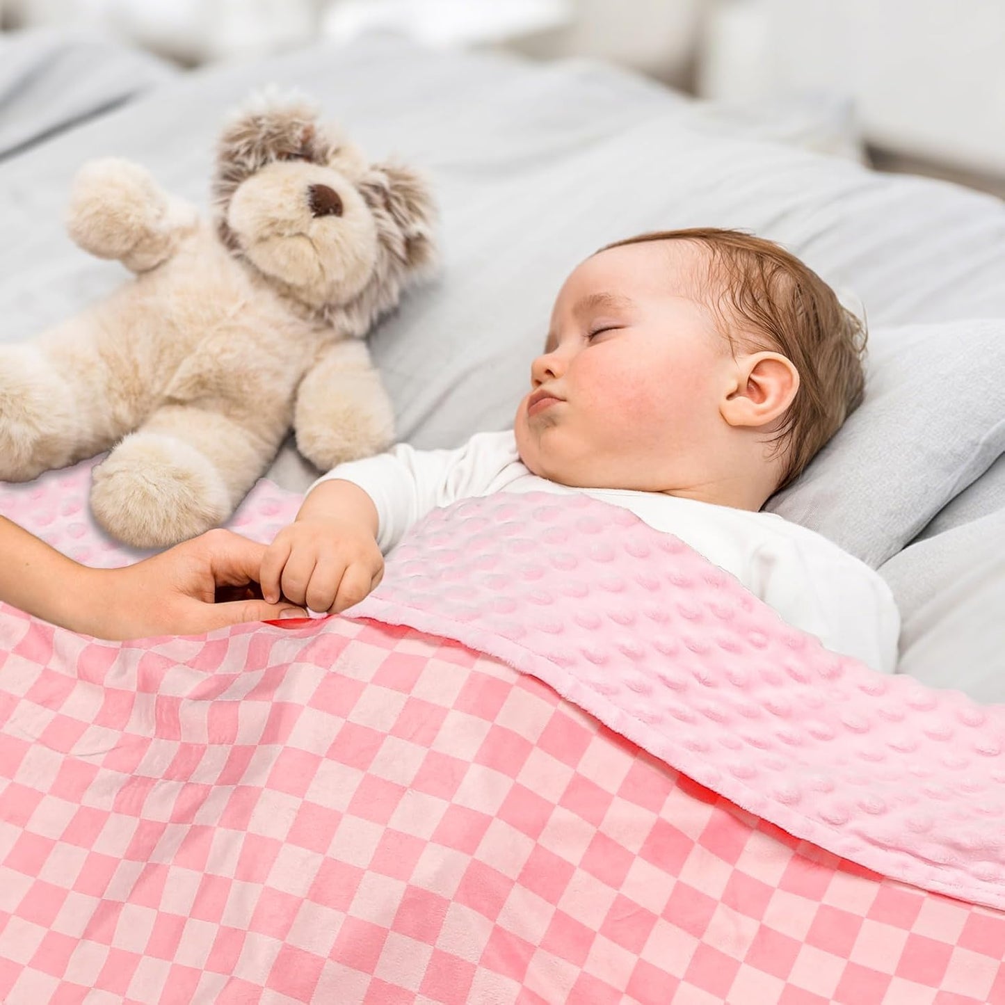Skiennix Baby Blanket - Double Layer Toddler Blanket with Dotted Backing | Pink Checkered, 30x40 Inches